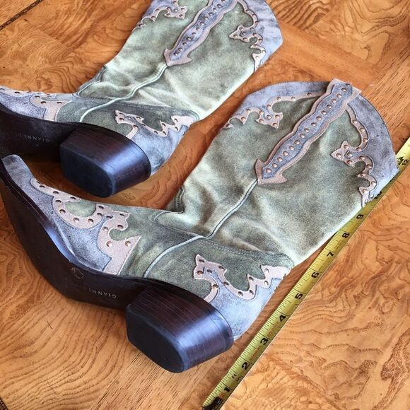 GIANNI BINI 2” Heel Weathered Studded Light Green - Picture 7 of 8